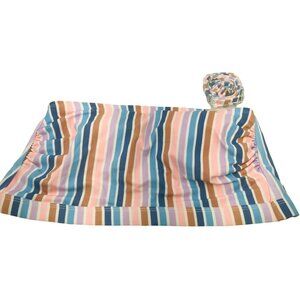 Xhilaration Womens Sz 14W Metallic Thread Longline Bandeau Swim Top Striped NWOT